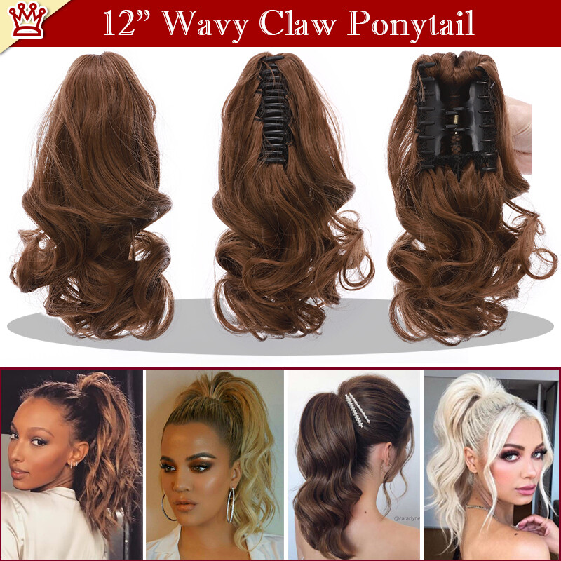 Claw on Ponytail Clip in Hair Extensions Straight Curly Long Hair Piece 140G US