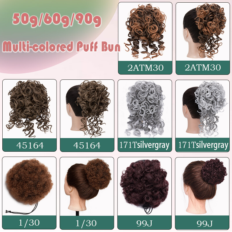Afro Kinky Drawstring Ponytail Curly Synthetic Hair Bun Extension Chignon Bangs