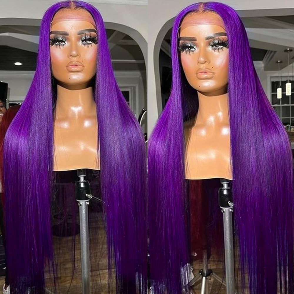 Missyvan Synthetic Lace Front Wig Long Straight Dark Purple Lace Front