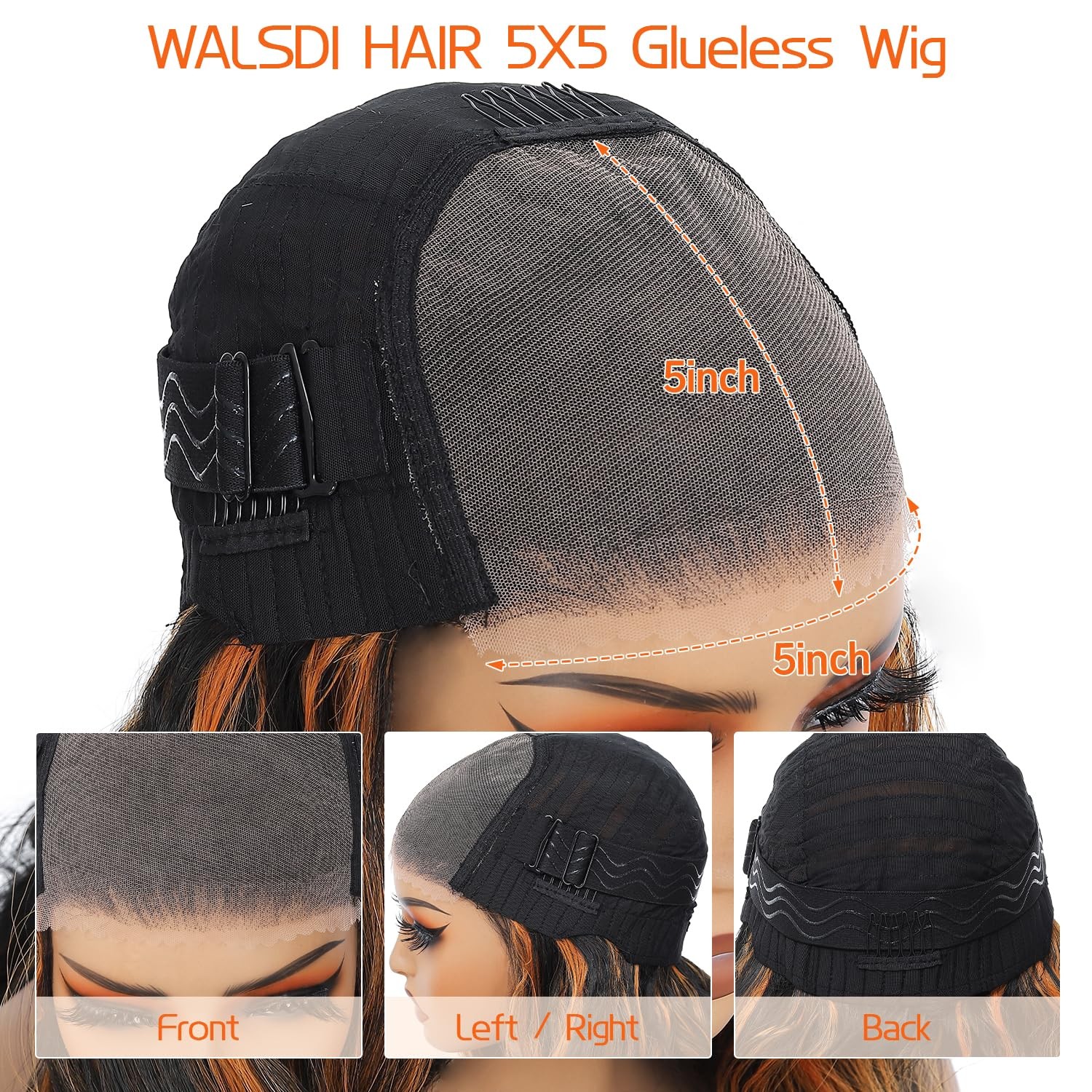 Walsdi Ginger Highlights Black Roots Body Wave Wig 28 Inch Glueless 5X5 Hd Lace