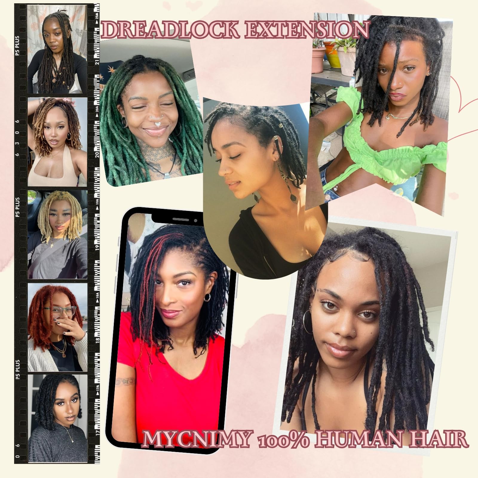 Mycnimy 14 Inch 0.6Cm Thickness Loc Extensions Human Hair 10 Strands Dreadlock