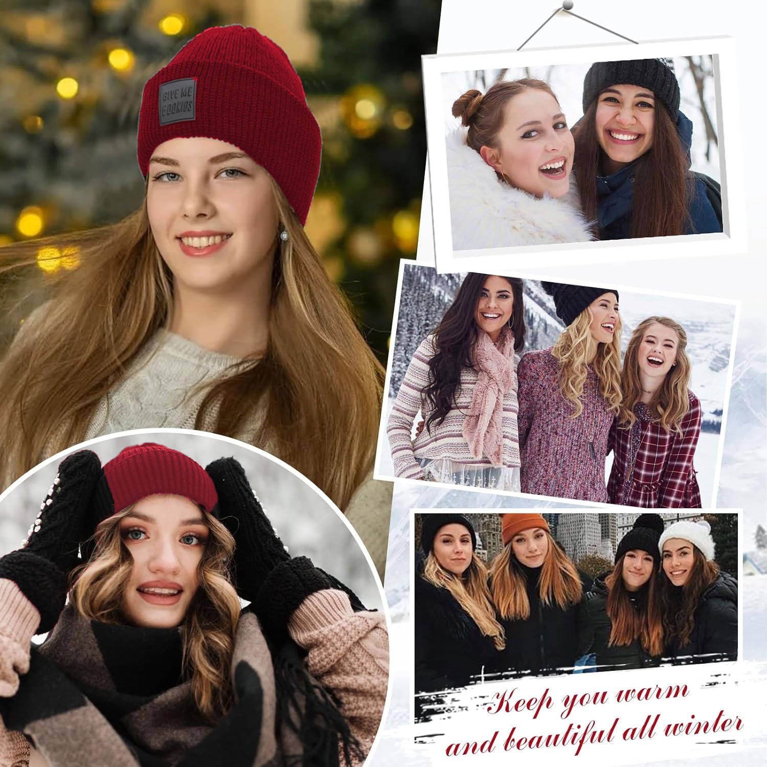 Winter Synthetic Women Long Wavy Beanie Knitted Hat Wig with Synthetic Hair Wigs