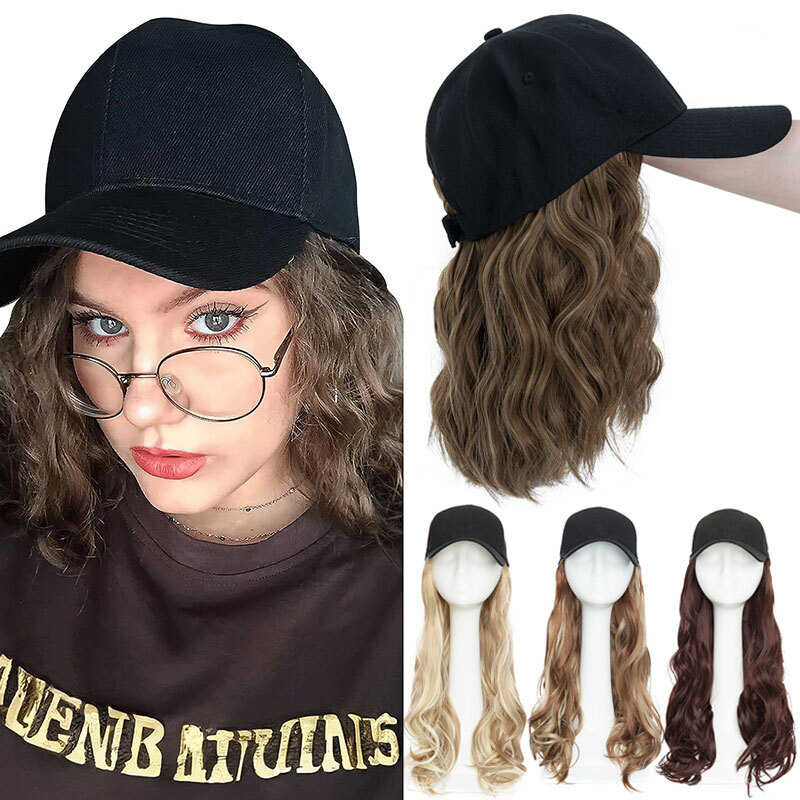 Baseball Wig Hat Curly Wavy Straight Hair Wigs Cap with Black Baseball Caps Girl