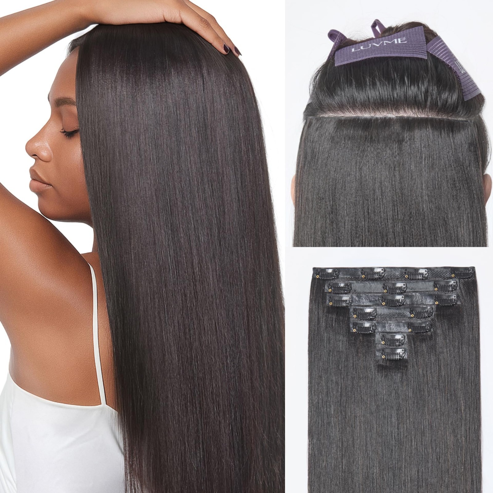 Invisible Clip-In Hair Extensions, 0.59mm Seamless Weft, Yaki Straight, 18″ 100g