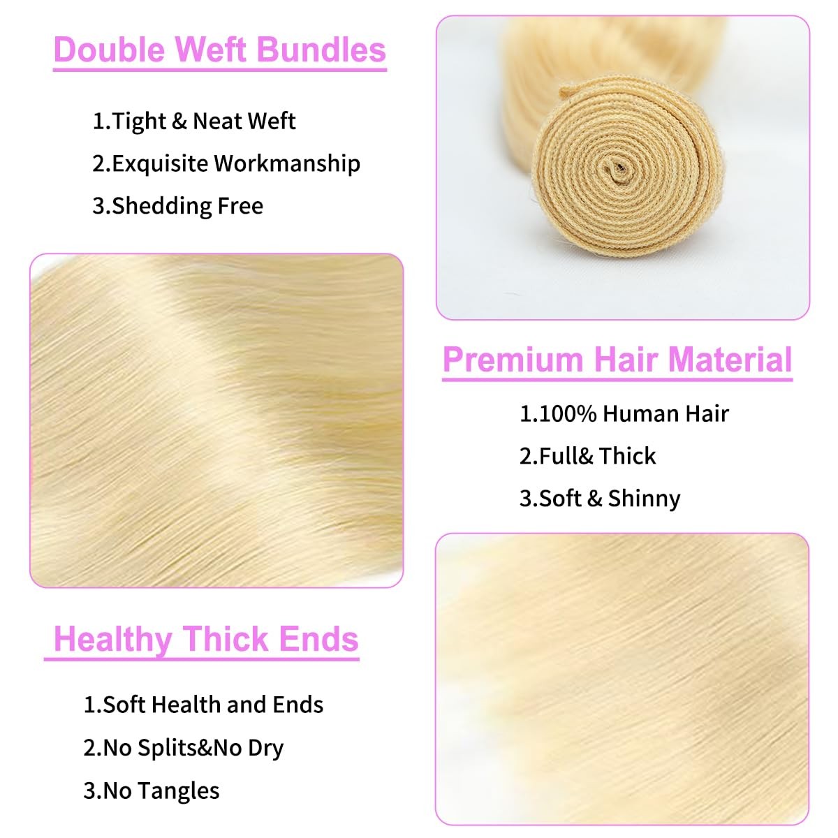 16 Inch 613 Bundles Human Hair Straight Blonde Human Hair Bundles 100% Unprocess