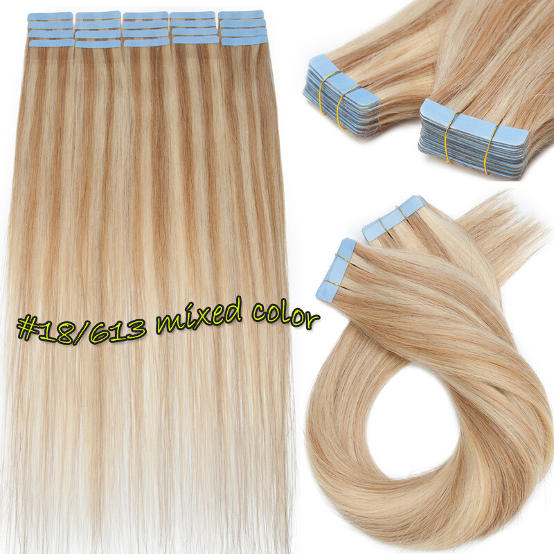 Tape In 100% Real Human Hair Extensions Russian Skin Weft Blonde 18″-24″ Long US