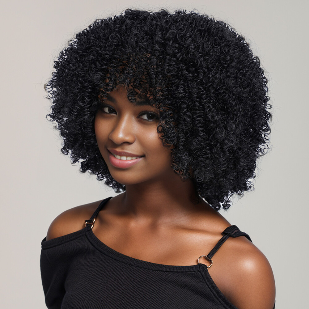 Short Curly Wigs for Women Soft Big Curly Wig with Bang Heat-Resistant Wavy Wig