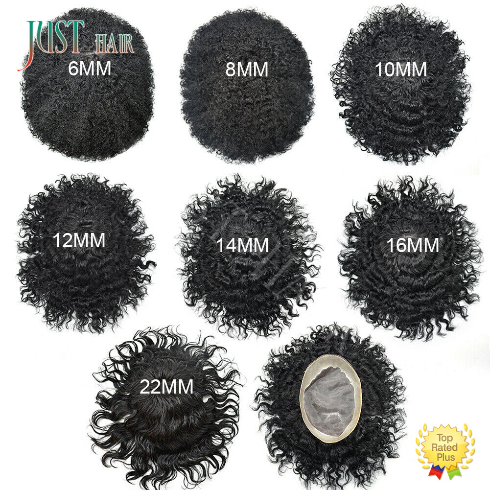 Afro Curly Mens Toupee Hairpiece Fine Mono Lace Kinky Curly Human Hair PU system