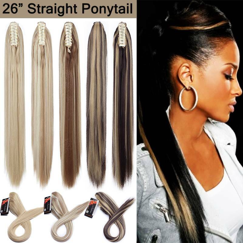 Real Thick Clip In Pony Tail Hair Extensions Claw Clip On Ponytail As Human US