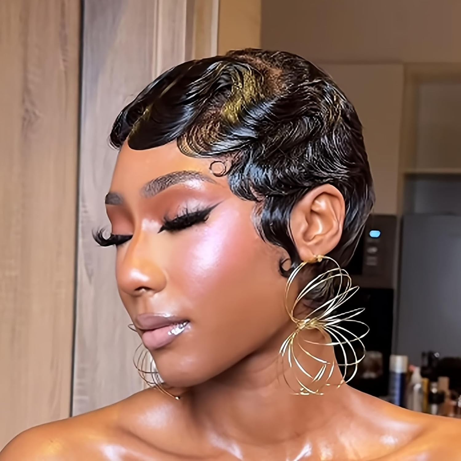 VRZ Short Wigs for Black Women Human Hair Ocean Finger Wave Pixie Cut Wig Hum…