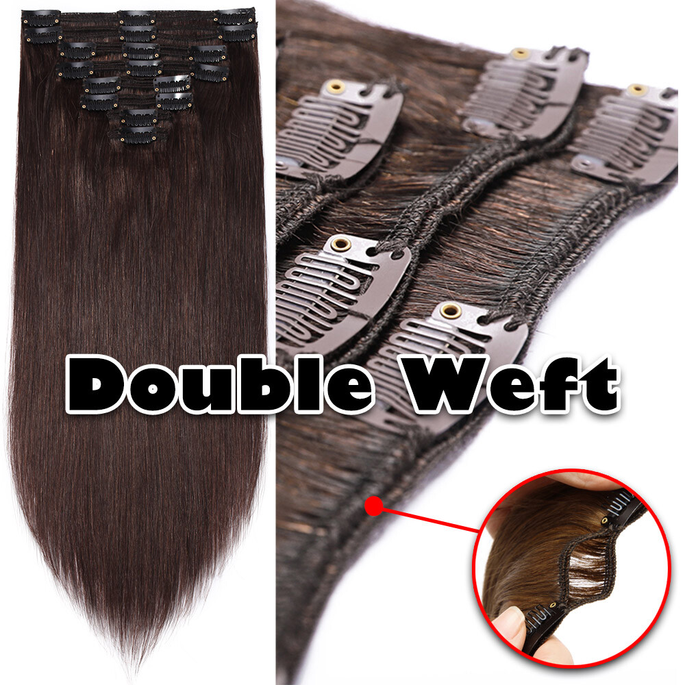 Thick Double Weft Clip In Real Remy Human Hair Extensions 8PCS Full Head Ombre T