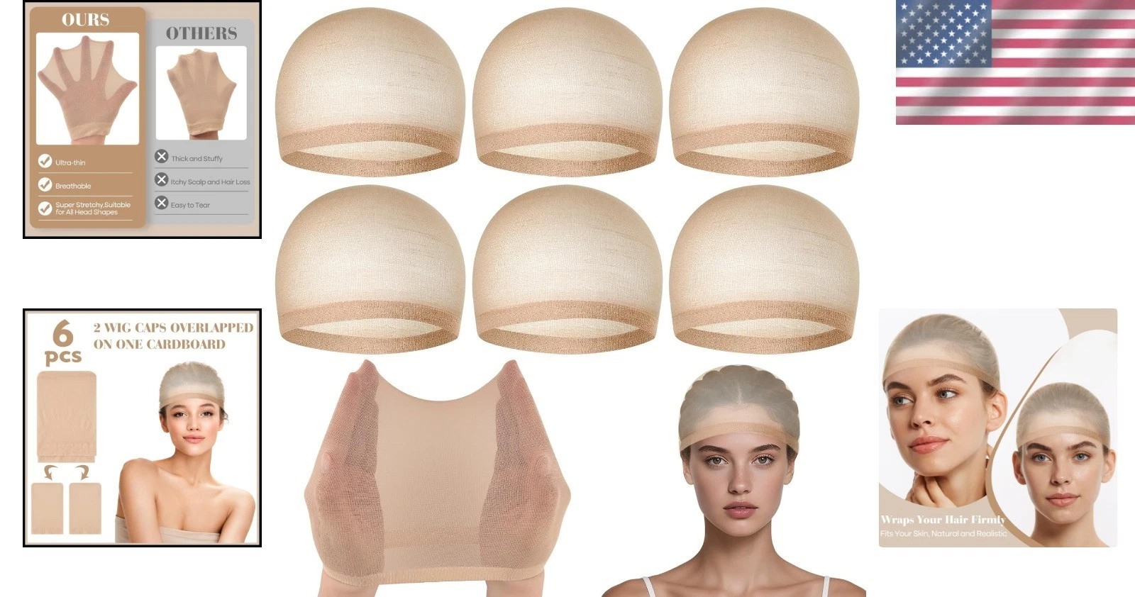 PLULON 6 Pcs Wig Cap for Women, Mesh Stocking Wig Caps Net Closed End Hair Mesh