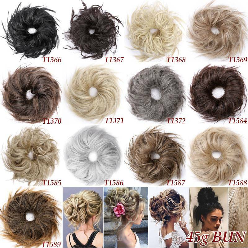 100% Real Messy Bun Curly Spiky Piece Scrunchie False Updo Cover Hair Extensions