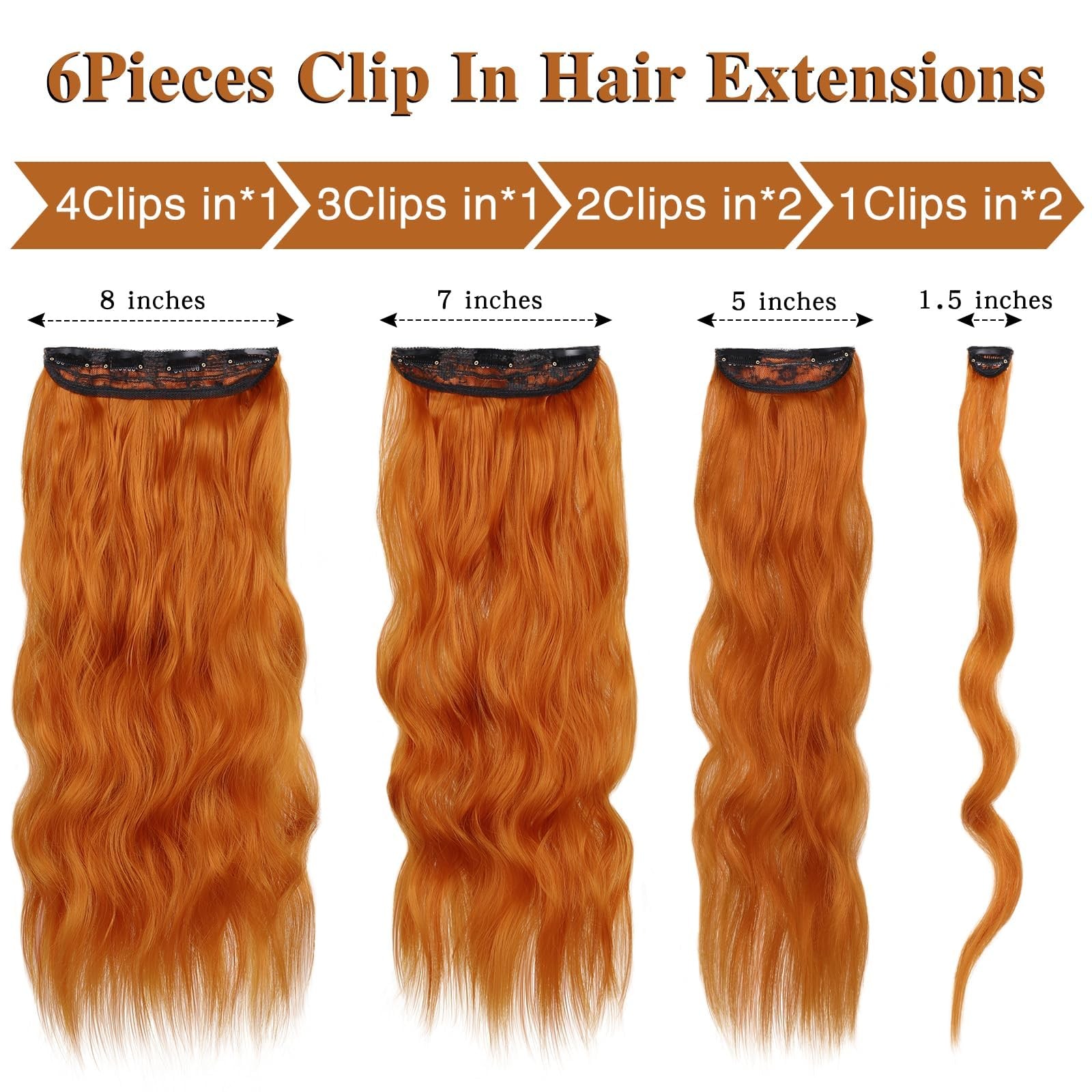 Clip in Hair Extension 25 Inch Ginger 6PCS Long Wavy Curly Hairpieces for Wom…