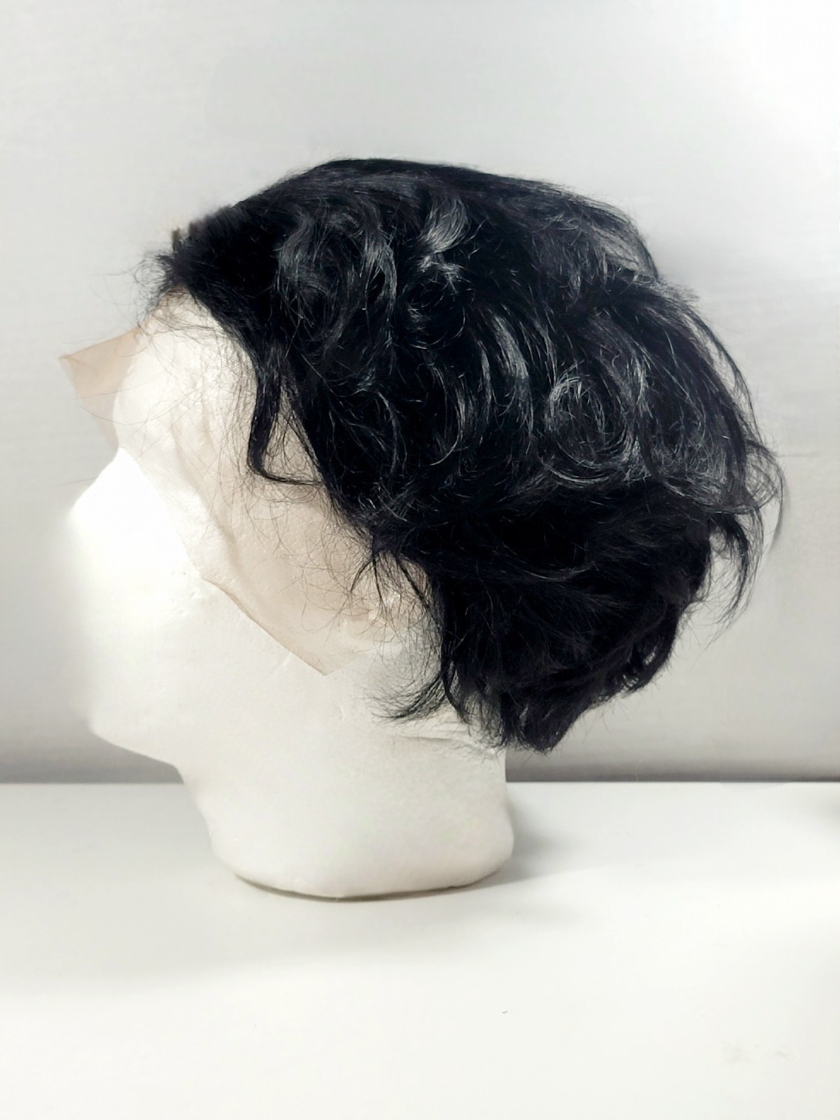 Wavy 8in Lace Frontal Human Hair Wig Short Textured Pixie Dark Brown Black NEW