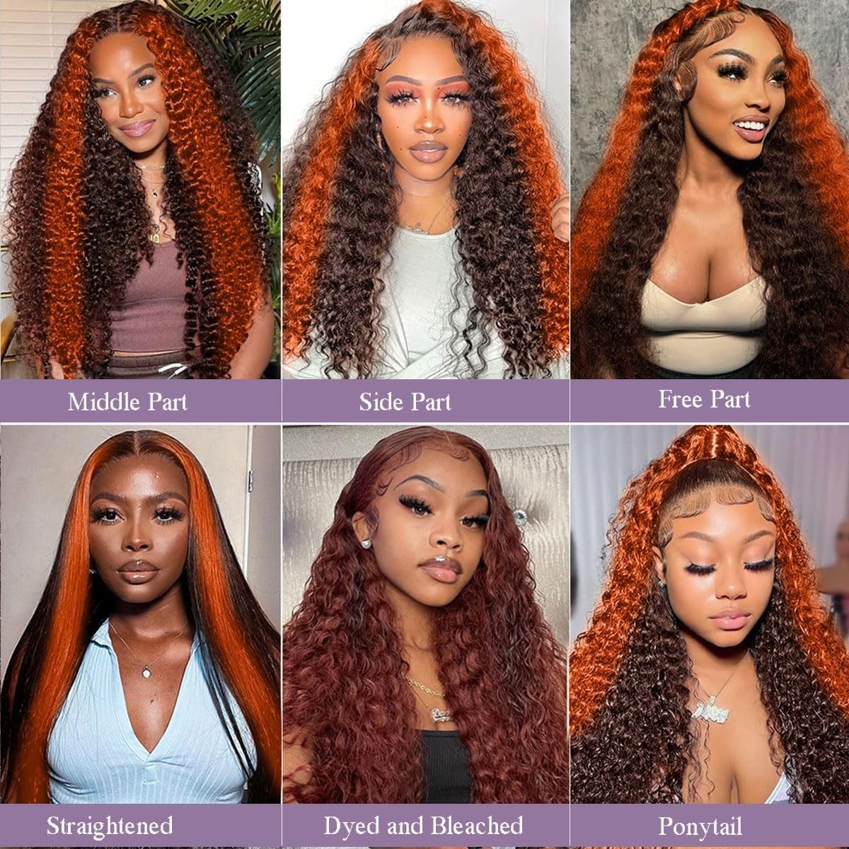 250 Density Deep Wave Lace Front Wig – Pre Plucked, Glueless, 24″ Ginger Orange