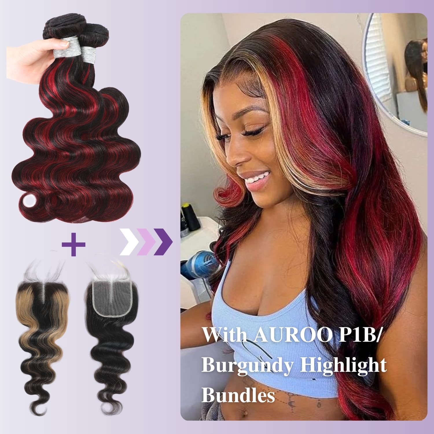 Auroo 27 Skunk Stripe 4X4 Lace Closure Only Human Hair Body Wave 12A Honey