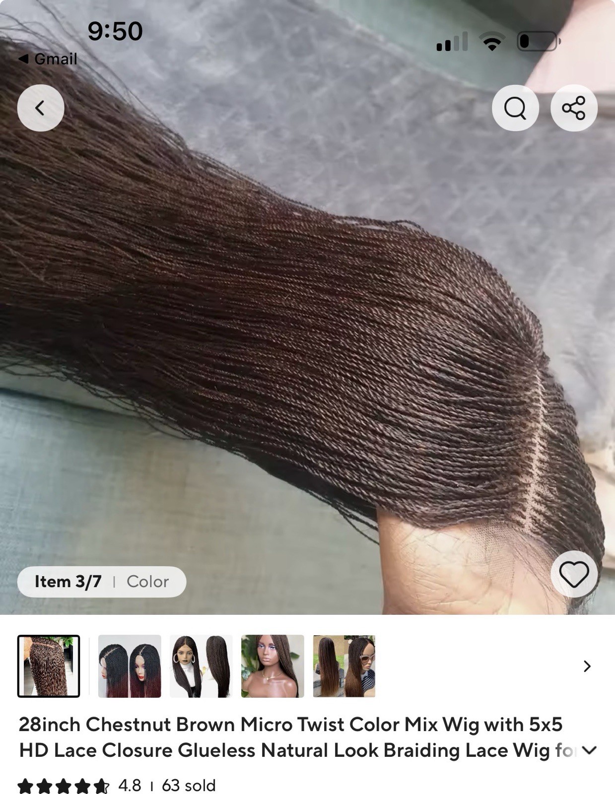 28in Chestnut Brown Color Mix Micro Twist Synthetic Wig 5×5 HD Lace Closure