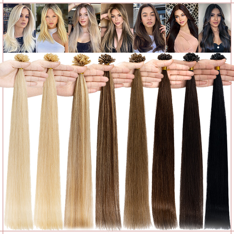300Strands Nail U Tip Pre-Bonded Real Remy Human Hair Extensions Thick Russian