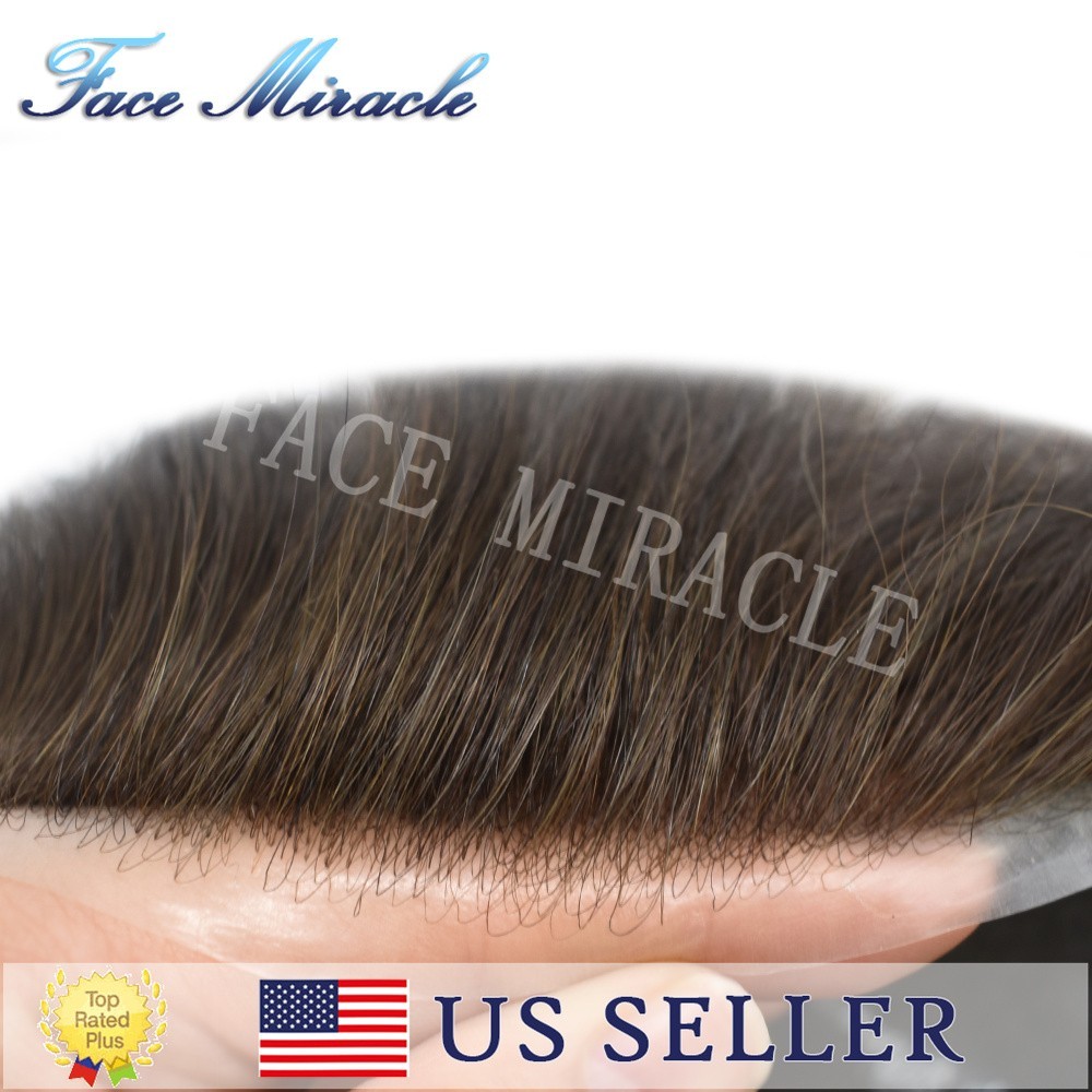 Ultra Thin Skin Mens Hair Piece Human Hair Replacement System V-Looped PU Toupee