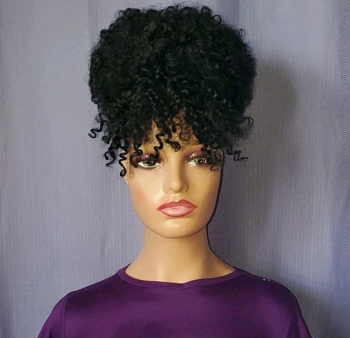 Puff Drawstring Ponytail w/Bangs Kinky Curly Hair Clip in Bangs Short Ponytail