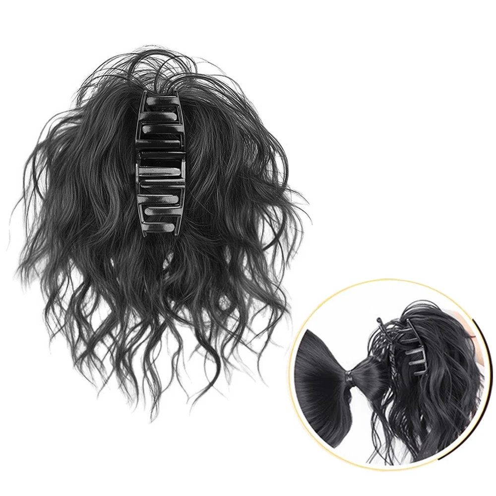 Short Curly Synthetic Claw Clip Ponytail Hair Extensions For Women High Top Bun