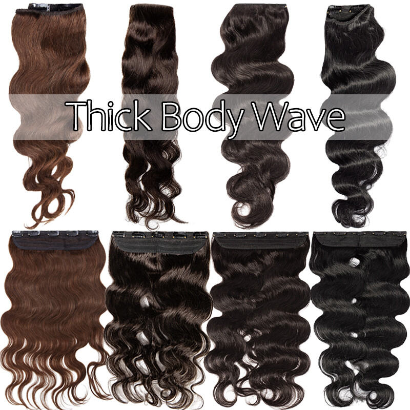 Thick 100% Real Remy Human Hair Extensions Clip In One Piece Half Head 8”-24”