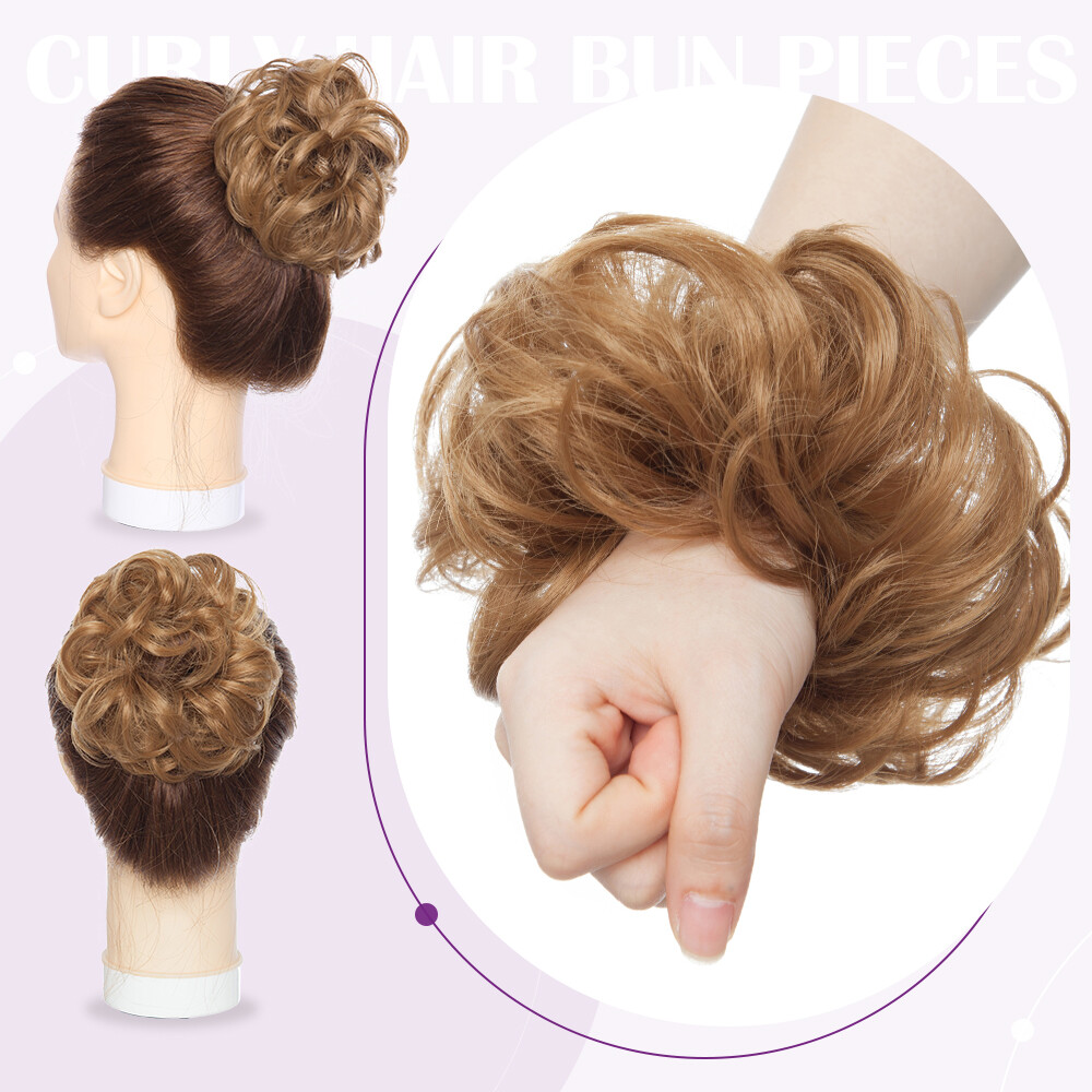 Curly Messy Bun Hair Piece Scrunchie Natural Updo Extensions Real as human THICK