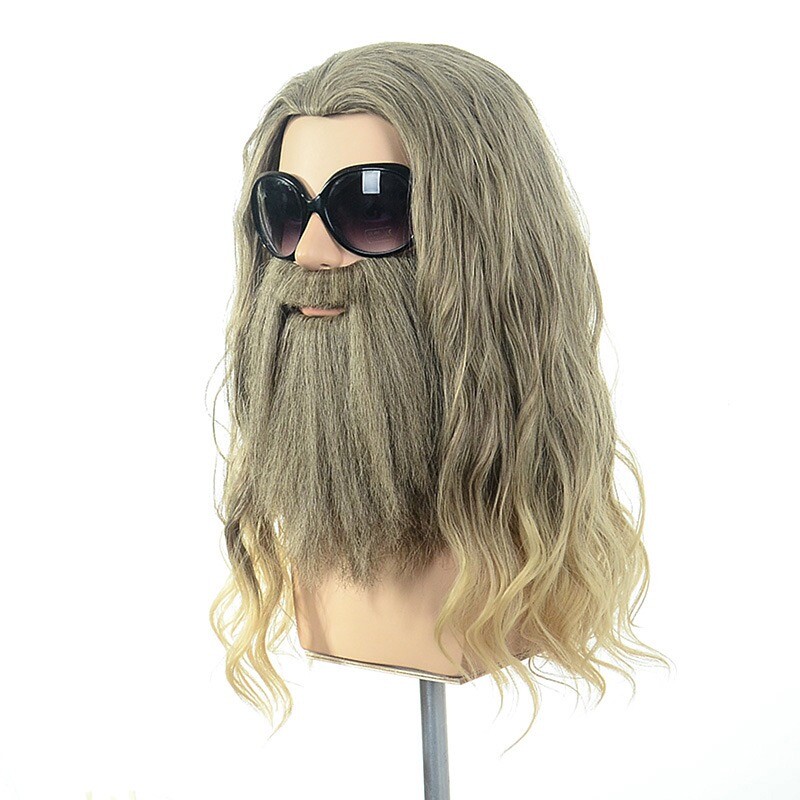 Men’s Thor Blonde Long Wavy Wig and Beard Set Heat Resistant Synthetic Cosplay