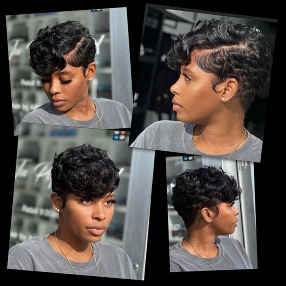 Pixie Cut Wig Short Curly Lace Front Human Hair Wigs for Black Women
