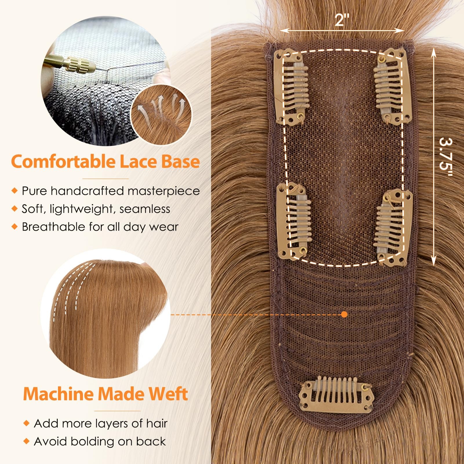Hairro Human Hair Toppers For Women Wispy Air Bangs 3D Cover Remy Top Hair