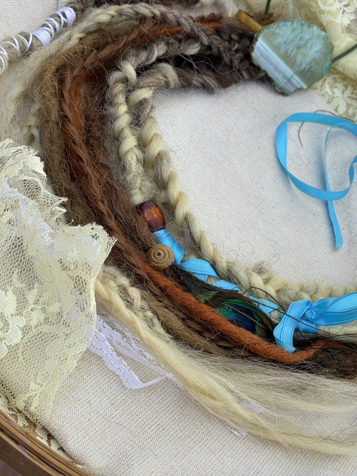 Dreadlock crochetHair Extensions 21-30in handmade feathers beads accent set