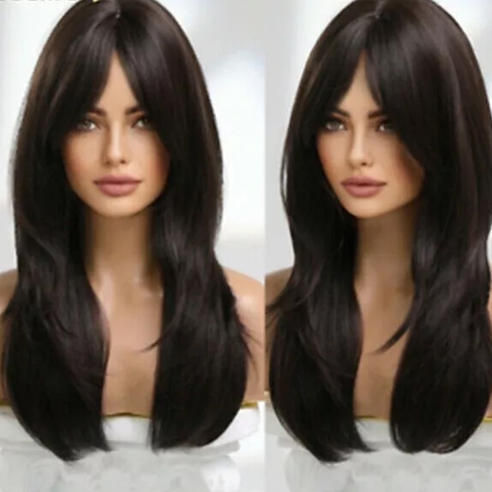 New Women’s Long Dark Brown Straight Full Capless Wigs 24 Inch