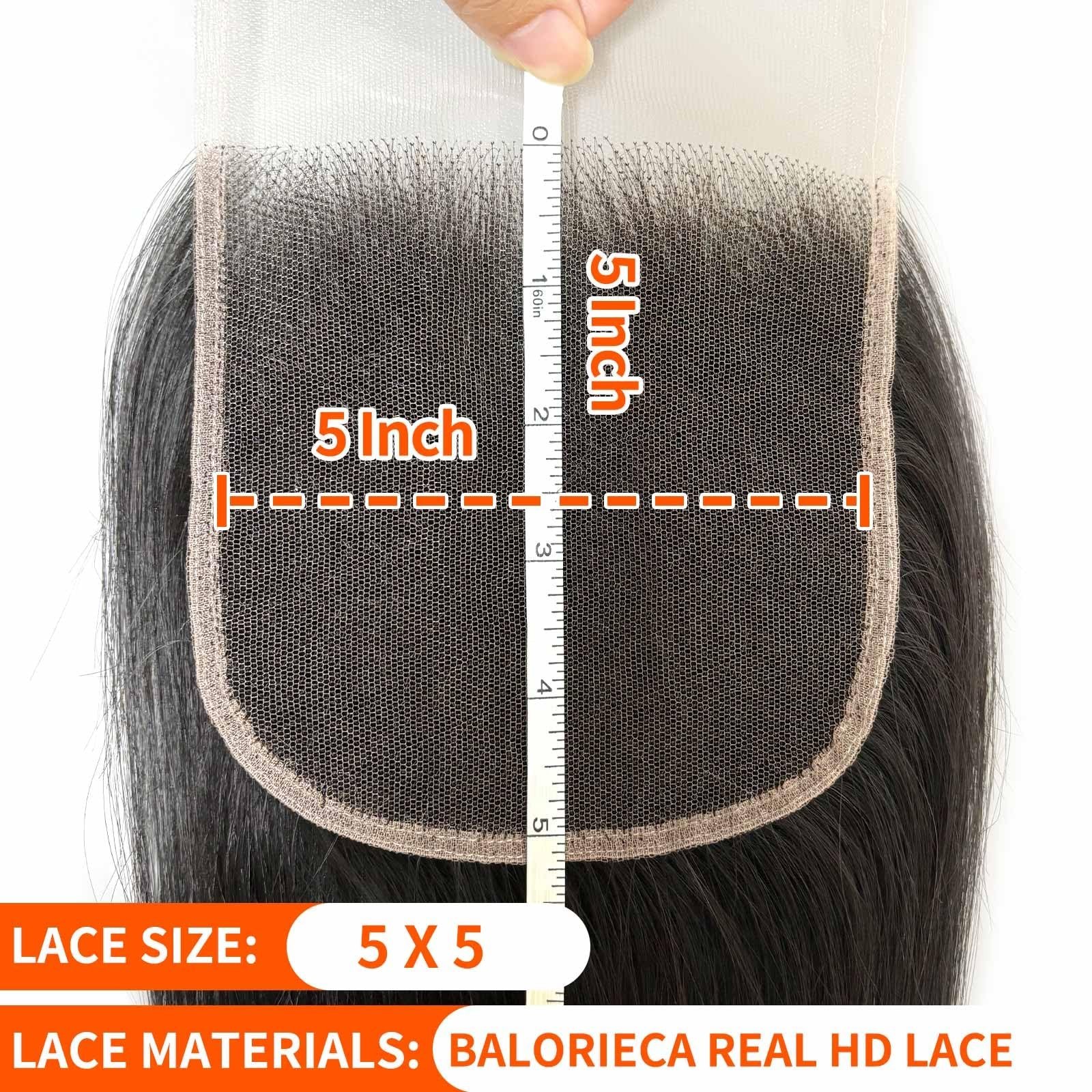 Balorieca 5×5 Body Wave/Straight Lace Closure 100% Virgin Human Hair Extensions
