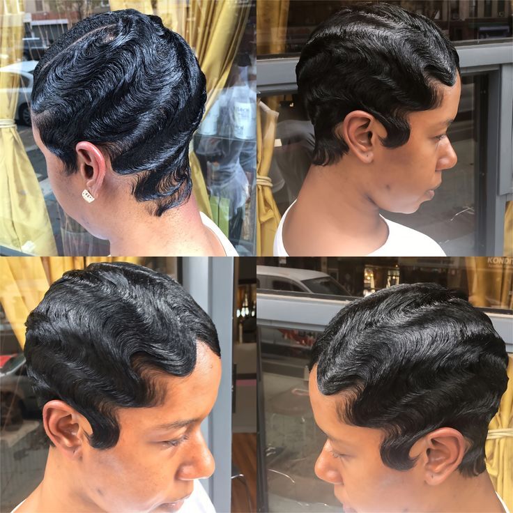 Short Finger Wave Wig Human Hair Wig L Part Lace Front Wig Short Ocean Wave Wig