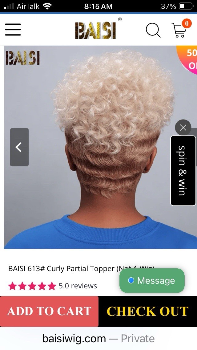 BAISI 613# Blonde Curly Human Hair Topper Extension 13in Custom Color
