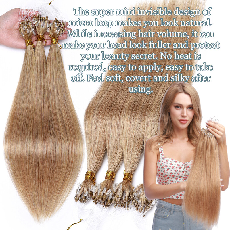 Micro Loop Beads 100% Human Hair Extensions Russian Remy NANO I Tip Rings 24″