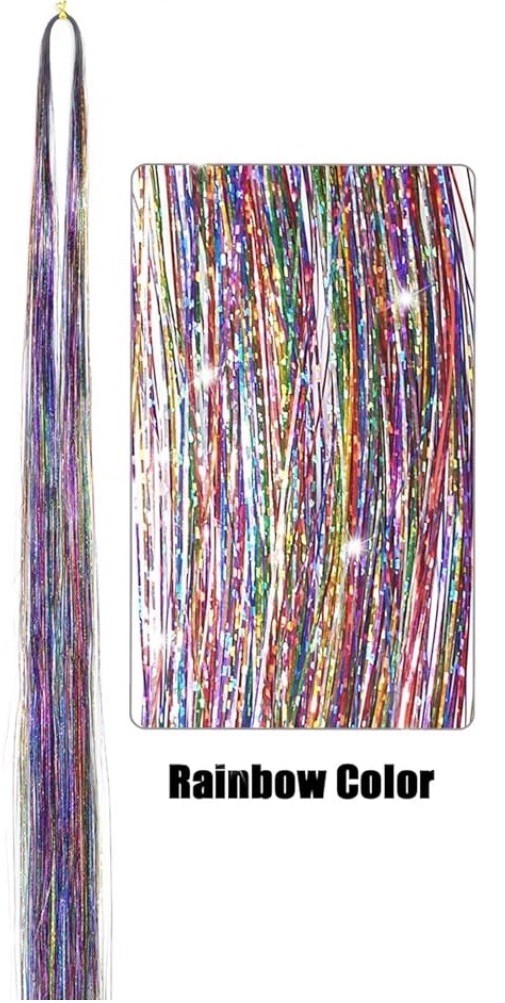 25” Hair Tinsel 200 Strands Two Shiny Colors (Unicorn Rainbow & Pastel Rainbow)