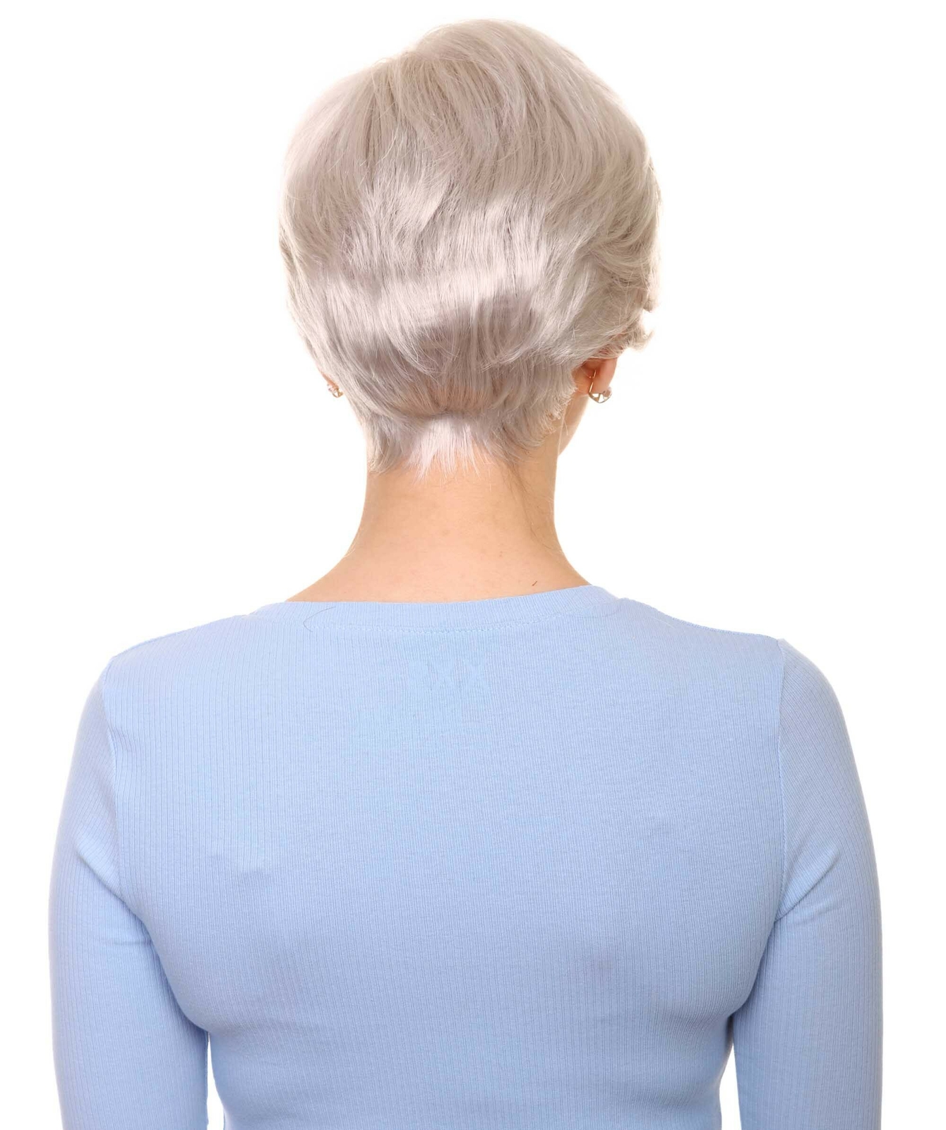 Shelley – Straight Kanekalon Synthetic Fiber Full Wig, 1.5 -5.5 in, Silver Grey