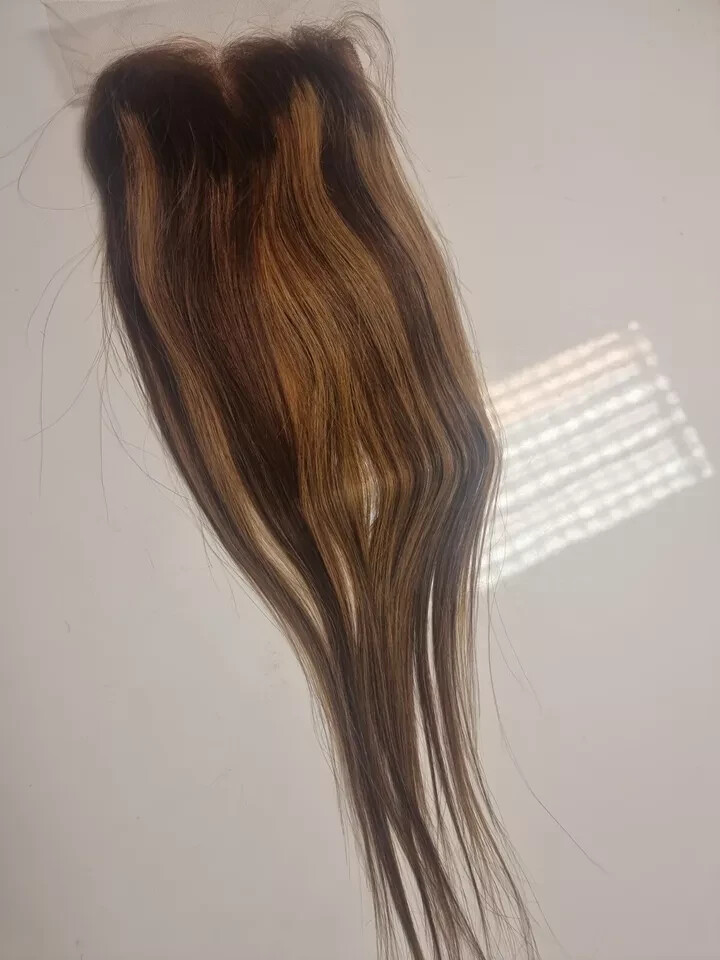 16INCH BRAZILIAN VIRGIN HAIR STRAIGHT 5X5 WIDER SILK BASE CLOSURE 4/27# BALAYAGE