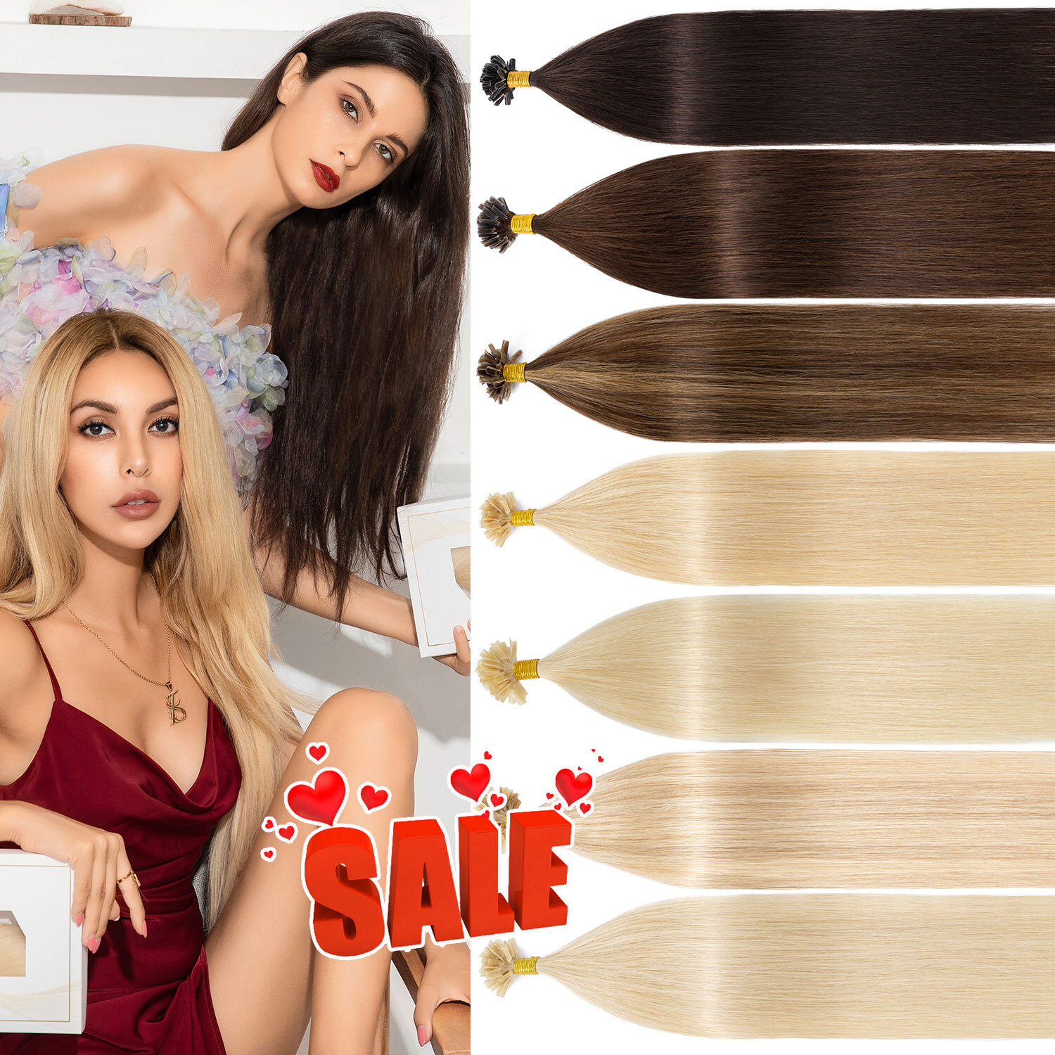 100% Indian Remy Hair Keratin Pre Bonded Nail U Tip Human Hair Extensions Blonde
