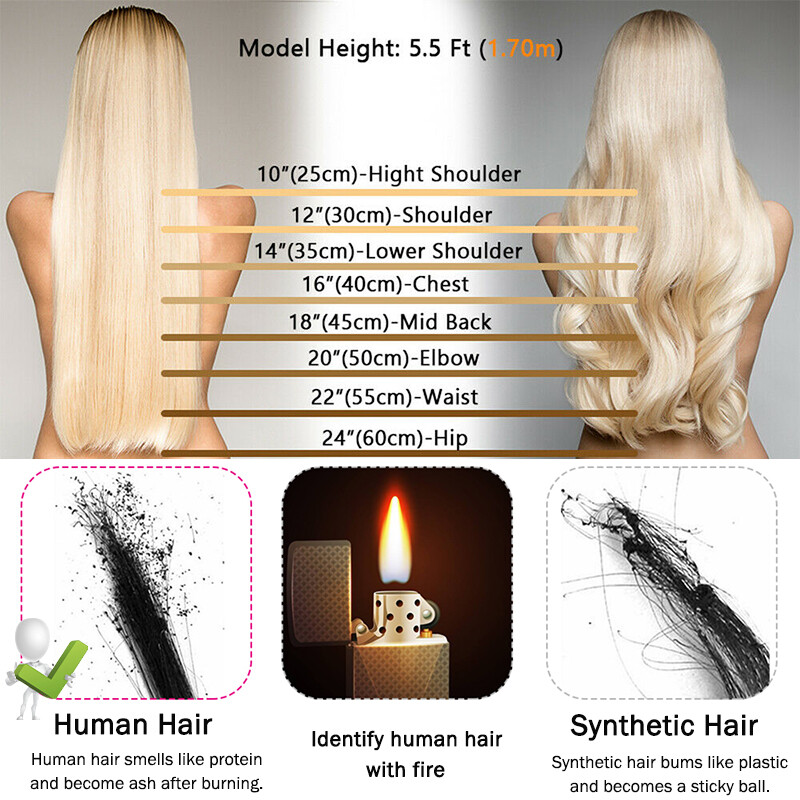 Thick Highlight Clip In 8A Remy Human Hair Extensions Double Drawn 3/4 Full Head