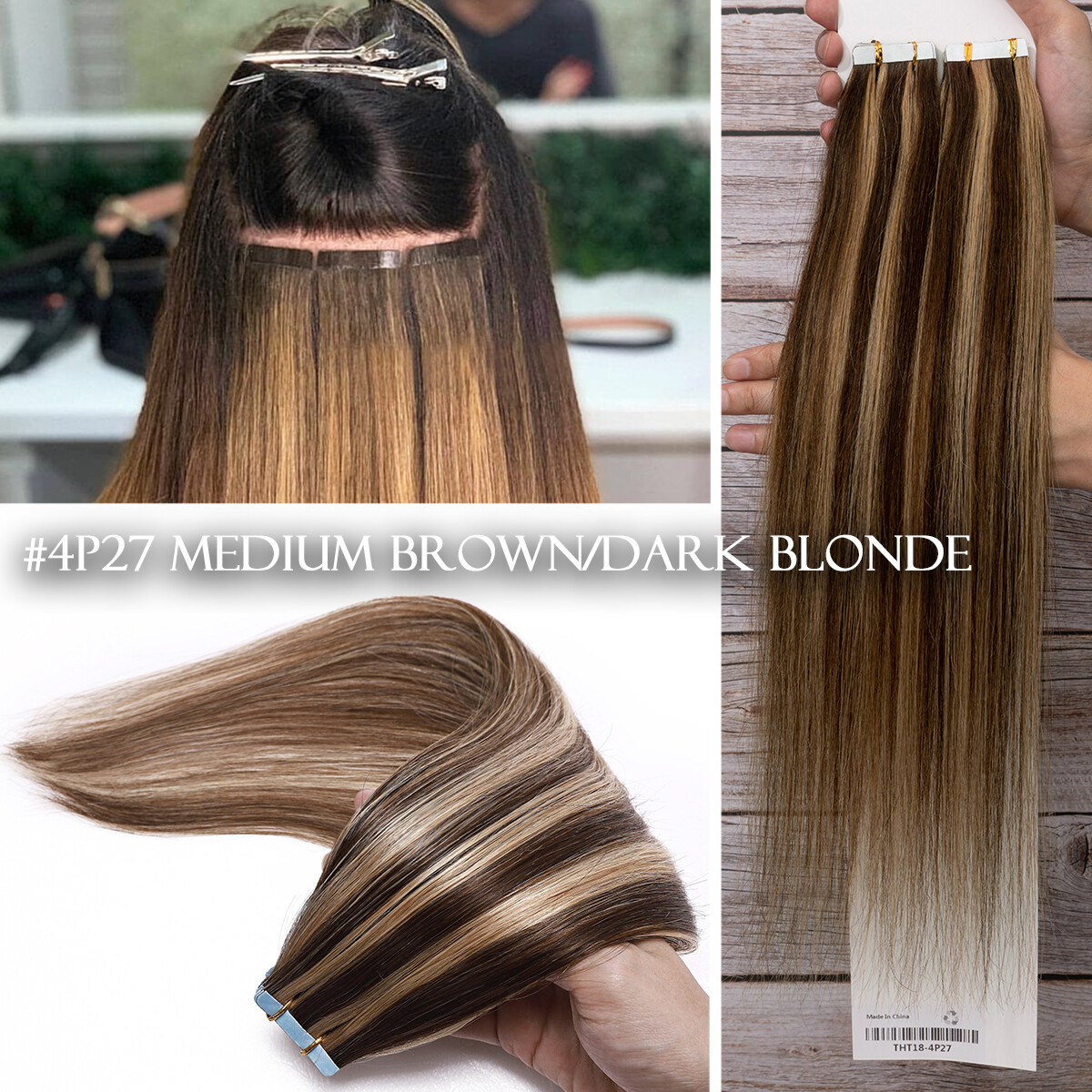 OMBRE Tape In Real 100% Remy Human Hair Extensions Skin Weft FULL HEAD Invisible