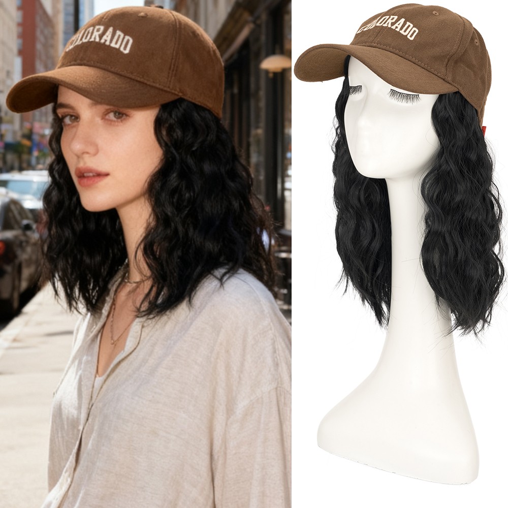 Hat with Hair Attached For Women Baseball Hat Wig Short Bob Hairstyle Synthetic