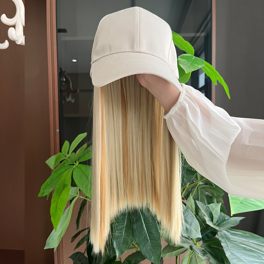 12inch Women Long Straight Wig Baseball Hat With Synthetic Hair Baseball Cap Wig