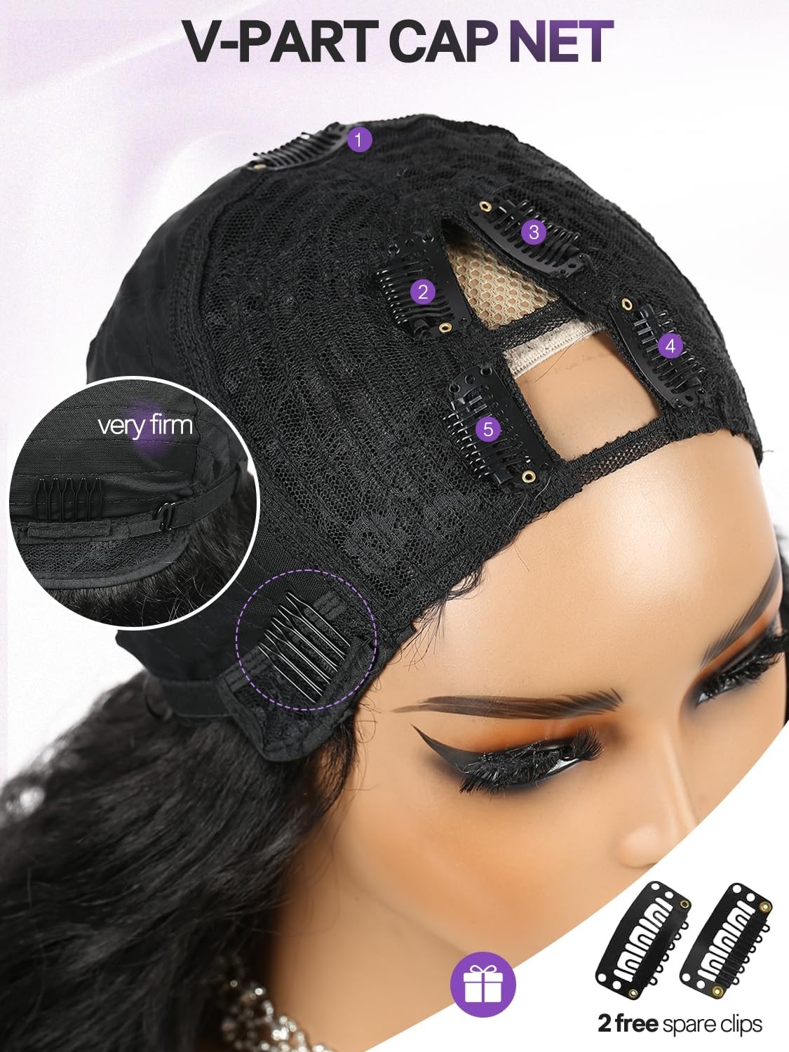 V Part Yaki Curly Wig 22 Inch Glueless Synthetic Half Wig for Black Women