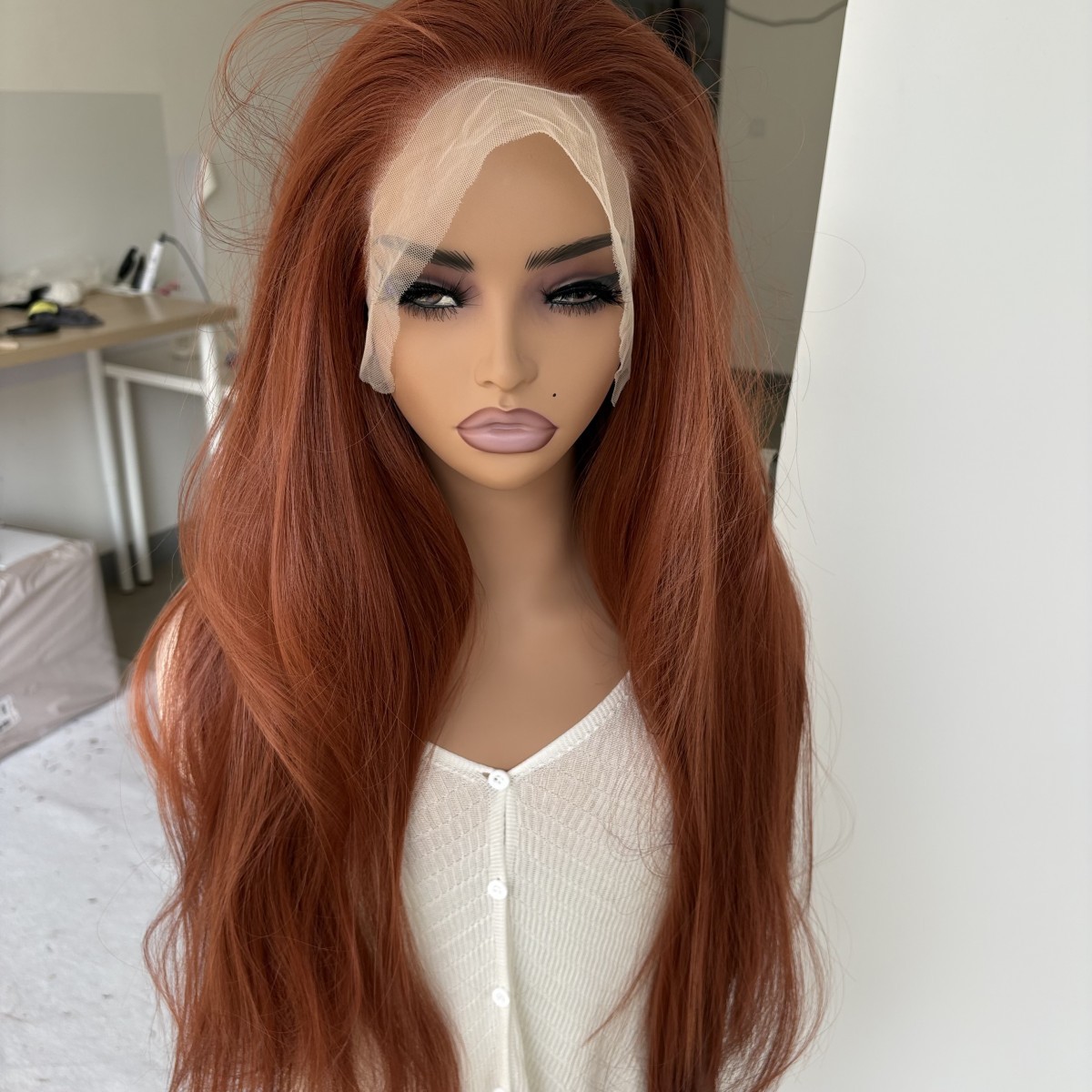 Lace Front Wigs Long Straight Heat Resistant Hair Natural Copper Red Women