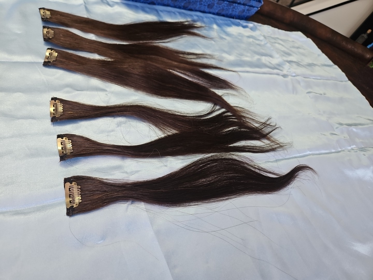 Remy Human Hair Filler Extensions Hair clips, full Set Of 12 Drk Brunette