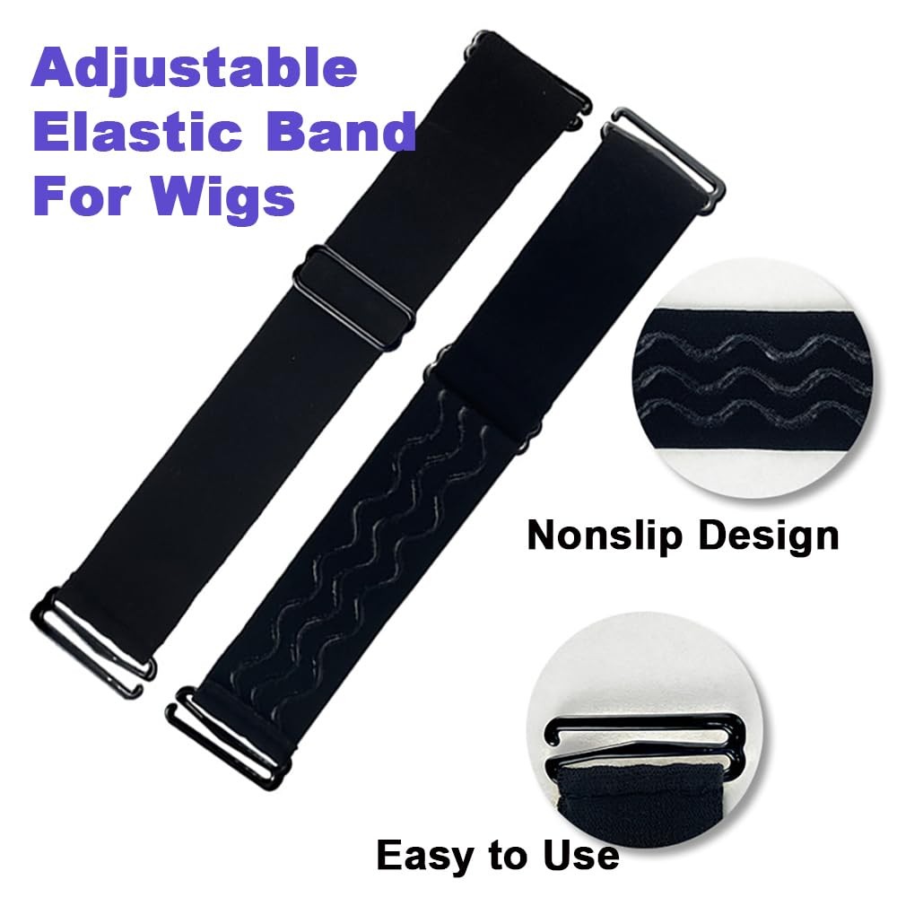 2 PCS Adjustable Elastic Band for Wigs Removable Band Nonslip Strap Black Ela…
