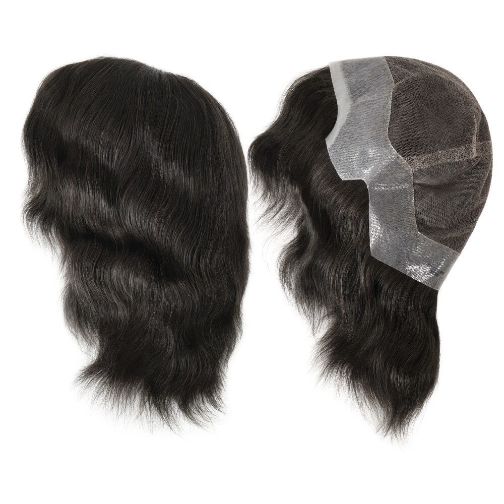 Full Head Wig French Lace Center Poly Skin Human Hair Wig Medium Size 6” Hair